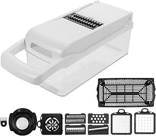 DOITOOL Multi-function Vegetable Mandoline Slicer and Reusable Potato Grater Set, 15pcs White Kitchen Food Chopper with Wear-resistant Handheld Cucumber Grater for Household Meal Prep