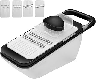 VICASKY Multi-function Vegetable Chopper and Onion Slicer with 4 Blades, Black Kitchen Mandoline Slicer for Radish, Potato, and Cheese Cutting, Manual Food Shredder for Household Cooking