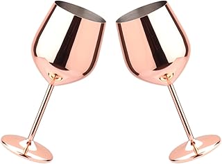 Stainless Steel Wine Glasses Set 2pcs Rose Gold Stemmed Cocktail Goblets Shatterproof Party Drinkware Sturdy Wine Goblets for Outdoor and Home Use