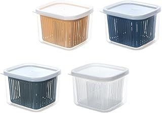 4pcs Plastic Food Storage Boxes with Drain Basket, Sealing Vegetable and Fruit Keeper Containers for Refrigerator, Multi-color Kitchen Produce Organizer Set Random Color