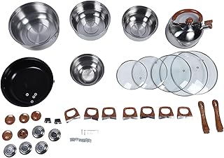 Stainless Steel Cookware Set, Multifunctional Pots Pans with Kettle, Wooden Grain Design - Durable Construction, Time - Saving Features, Ideal for Home Kitchens