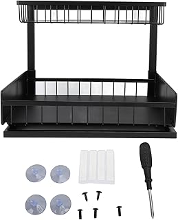 Under Sink Organizer, Double Layer Metal Pull Out Cabinet Shelf, 14.4x10.8x11.4 Inch - Space Saving, Easy Slide Out Design, Ideal for Kitchen and Bathroom Cabinets