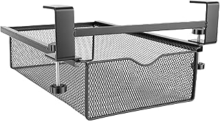 Under Desk Drawer, Metal Mesh Slide Out Organizer with Customizable Dividers, Perfect for Office and Kitchen Storage Solutions (Black Small No Compartment)