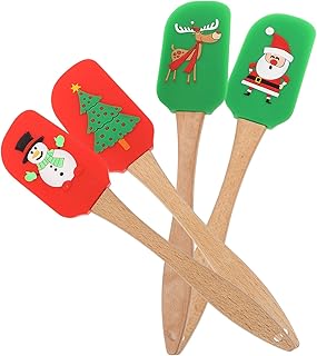 4pcs Christmas Silicone Butter Spatulas Set with Wooden Handles, Kitchen Baking Scrapers for Cake Decorating and Cream Smoothing, Assorted Style Kitchen Random Color Random Style