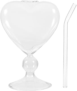 VALICLUD Heart Shaped Cocktail Glass Set with Bent Straw, Cute Wine Goblet for Parties and Bars, Novelty Drinking Glassware for Juice and Liquor, 1pcs