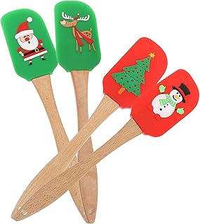 Happyyami 4pcs Christmas Silicone Spatula Set with Cream Spreader and Butter Scraper, Assorted Colors, Heat Resistant Kitchen Utensils for Holiday Baking and Cake Random Color Random Style