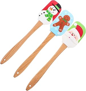 3pcs Christmas Silicone Spatula with Wood Handle, Cute Holiday Butter Scraper Set Featuring Santa Claus, Snowman, and Gingerbread Man for Baking and Cake Frosting