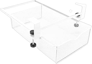 Under Desk Drawer, No Drill Metal Storage Shelf, Slide Out Organizer with Glossy White Grid Design, 8.5 X 14.4 X 6.7in for Home Office Kitchen (White Small Without Grid)