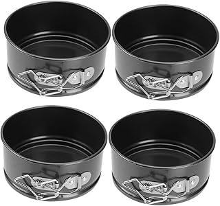 Veemoon 4pcs Mini Cake Pans Non-stick round Cheesecake Springform Tins with Locking Buckles 4-inch Black Bakeware Set for Home Baking and Mini Quiche