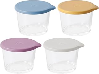 4pcs Glass Food Storage Jars Set 260ml Multi-color Airtight Sealed Containers for Refrigerator Butter Fruit Yogurt Preservation Kitchen Organizer