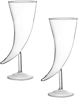 Creative Ox Horn Glass Cocktail Wine Glasses, Small 2pcs Set 19.5x7.2x7cm, Delicate Glassware for Parties and Weddings