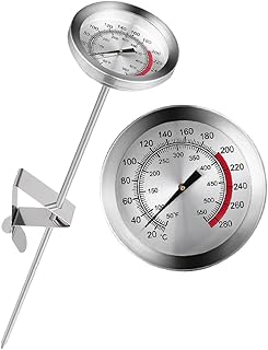Stainless Steel Food Thermometer Probe with Clip, Outdoor and Oven Meat Temperature Measurer for Cooking Fried Chicken and Turkey, Instant Read Cooking Thermometer for Home Kitchen