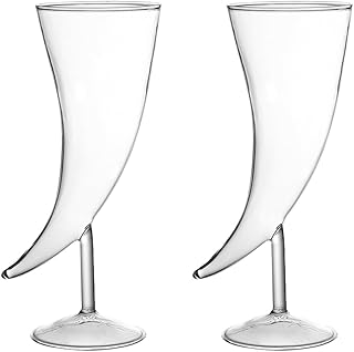 Creative Ox Horn Cocktail Glasses Set of 2 Small 19.5x7.2x7cm Wear-resistant Household Wine Glasses for Party Supplies and Multi-function Drinkware