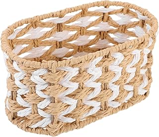 Woven Storage Basket Small Oval 20x11x10cm, Home Woven Organizer Snack and Key Storage Bin, Natural Fiber Basket for Entryway and Table Organization