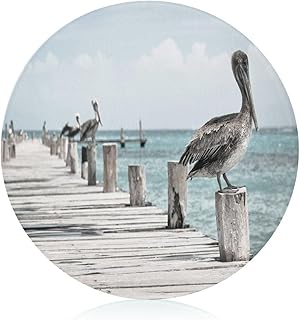 Pelican on Wood Bridge Tempered Glass Cutting Board Round Glass Chopping Board for Kitchen Counter Non Slip Heat Resistant Chopping Block Glass Butcher Block Charcuterie Boards 7.9"x7.9"