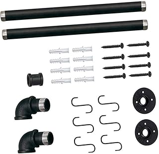 Kitchen Wall Mounted Pot Rack Organizer with Hooks, Iron Hanging Pan and Lid Storage Rail, 13x60cm Industrial Style for Kitchen Utensil and Cookware Hanging