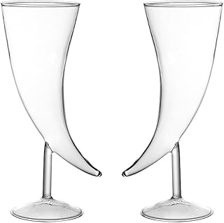 Creative 2pcs Glass Horn Wine Glasses Set, Small 19.5x7.2x7cm Wear-resistant Cocktail Cups for Parties and Home Entertaining