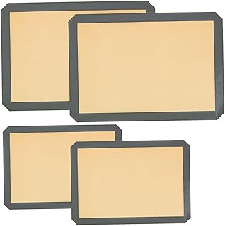 VICASKY 4pcs Silicone Baking Mats Heat Resistant Nonstick Reusable Fiberglass Baking Pads Gray Brown Base Medium 42x29.5cm Small 30x21cm for Home Oven