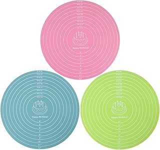 Cabilock 3pcs Silicone Baking Mats Non-slip round Pastry Dough Rolling Mats Heat Resistant Kitchen Baking Supplies for Cake Turntable and Dough Preparation