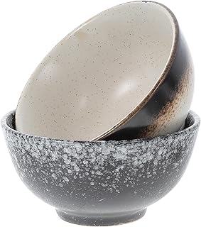Cabilock Japanese Style Ceramic Rice Bowls 4.5 Inch, Set of 2 Ramen and Salad Bowls in Sand and Golden Brown Glaze, Home Kitchen Tableware for Soup and Noodle Serving Random Color