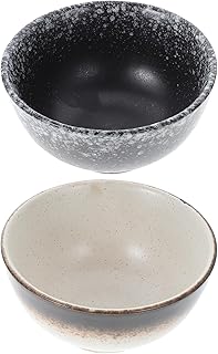 2pcs Kitchen Stoneware Ceramic Bowls 4.5 Inch Rice and Salad Serving Bowls Set for Home Dining in Assorted Sand and Gold Colors Random Color
