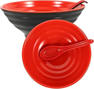 Healifty Japanese Ramen Bowl Set with Ramen Spoon, 4pcs Coffee Color Ceramic Soup and Rice Bowls for Kitchen and Dining