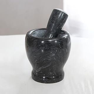 Natural Stone Garlic Press Crusher Masher Mortar Pestle Set Manual Herbs Mill Kitchen Chopper Grain Spice Pepper Ginder(Black)