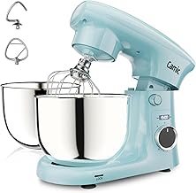 Camic Stand Mixer, 4.2QT+5.3QT Two bowls Electric Food Mixer, 10 Speeds with Digital setting 3-IN-1 Kitchen Mixer for Baking Cakes Cookie Bread Salad with Egg Whisk,Dough Hook,Flat Beater(Blue)