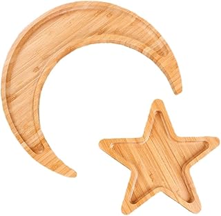 Zerodeko Dry Fruit Tray and Moon Star Serving Platter 30x28x2cm Natural Food Plate Decorative Snack Display for Home Kitchen and Party