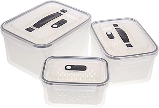 3pcs Food Containers for Fridge with Lids and Draining Basket, Airtight Refrigerator Storage Box Set for Fruit and Vegetable Produce Saver, Home Kitchen Organization