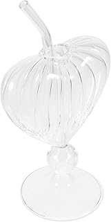 Heart Shaped Cocktail Glasses Set with Straw, Glass Bar Goblet for Wine and Juice, Decorative Party Drinkware for Home and Bar Use