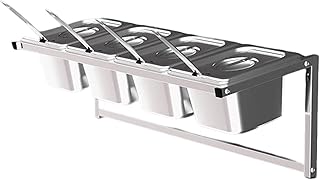 Stainless Steel Spice Rack Set With Pans& Lids& Spoon, Wall-mounted Seasoning Organizer Shelf, Restaurant Countertop Holder For Seasoning Sauce Salad Jam Fruits Ingredients(10cm(4in),4pcs-C)