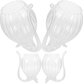 VICASKY Creative Heat-resistant Glass Drinking Cups with Curved Spout, 300ml Striped Beverage and Wine Glasses Set of 4 for Cocktail and Juice Serving