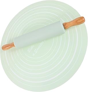 Zerodeko Silicone Dough Rolling Mat and Rolling Pin Set, Food-grade Non-stick Pastry Baking Mat with Thickened Kneading Pad for Home Kitchen Baking Supplies
