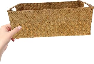 Seaweed Woven Storage Basket Rectangular Medium Size Handwoven Home Storage Bin Multipurpose Organizer for Pantry and Living Room