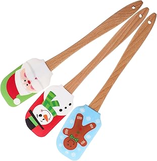 3pcs Christmas Silicone Spatula Set with Wooden Handles, Holiday Baking Scrapers Featuring Snowman, Gingerbread Man, and Elderly Figure Designs for Mixing Butter and Cake