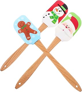 3pcs Christmas Silicone Spatulas with Wood Handle Butter Mixing Scrapers Santa Claus Snowman Gingerbread Man Design Baking Utensils Set for Holiday Cooking