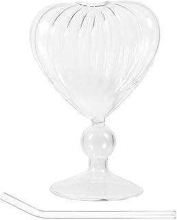 Heart Shaped Wine Glass Set with Straw, Decorative Cocktail Glass Goblet for Parties and Home Bar, Unique Creative Glassware for Wine and Juice,
