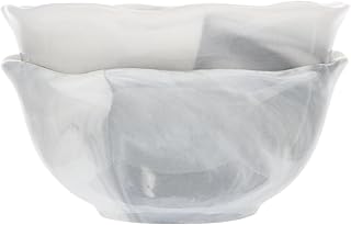 Tofficu Nordic Style 2pcs Ceramic Marble Rice Bowls Set, Gray Porcelain Soup and Cereal Bowls for Kitchen Dining