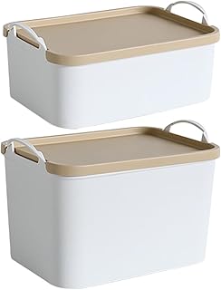 Zerodeko 2pcs Yellow Small Desktop Storage Boxes with Lid, Portable Sundries Organizer Bins for Home Office, Multi-functional Plastic Storage Containers for Clothes and Office Supplies