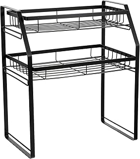 DECHOUS Two-layer Spice Jar Shelf and Seasoning Bottle Storage Rack, Black Metal Kitchen Storage Organizer for Countertop and Pantry, Multipurpose Condiment Holder for Home Cooking