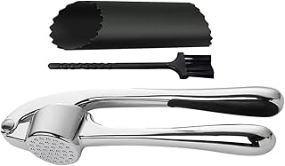 Garlic Press Tool Set Zinc Alloy Kitchen Garlic Mincer with Peeler and Masher 3pcs Kit for Home Cooking and Food Preparation