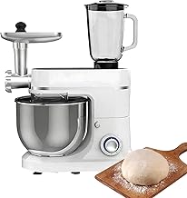 Kitchen Mixer 1500W Electric Mixer with Large 10L Stainless Steel Bowl, adjustable 6+P velocity adjustment, Blender and Meat Grinder Attachments for Dough Mixing and Cooking