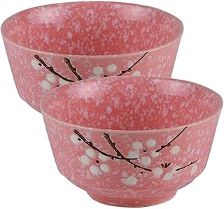 VICASKY Japanese Style Ceramic Ramen and Rice Bowls 5-inch Pink Porcelain Soup and Salad Bowls 2pcs Set for Home Kitchen Dining