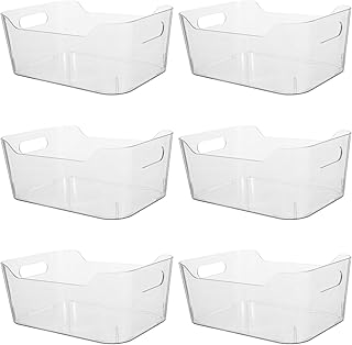 6pcs Clear Plastic Fridge Organizer Bins - 10" Pantry Storage Bins with Handles for Pantry, Cabinets, Shelves, Drawer - Drink Dispenser for Fridge