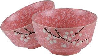 Milisten Japanese Style Ceramic Rice Bowl Soup Bowl 5-inch Pink Porcelain for Home Kitchen 2pcs Set