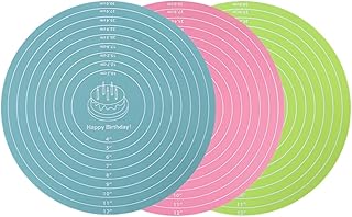 3pcs Non-slip Silicone Pastry Mats round Baking Mats for Cake Turntable Reusable Rolling Dough Pads Multi-function Baking Supply Set in Peacock Blue, Pink, Green