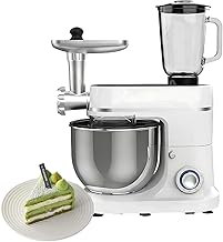 Electric Mixer 1500W Multifunctional Stand Mixer with Blender, Meat Grinder, Dough Hook, Whisk, Beater, 10L Bowl for Bread, Cake, and Family Cooking with adjustable 6+P velocity adjustment