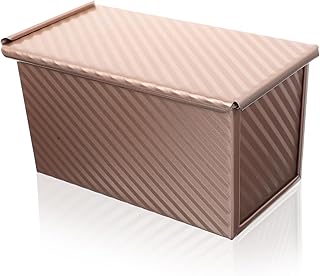 Carbon Steel Toast Box with Lid, Non-stick Bread Baking Mold Loaf Pan for Home Bakeware, Sturdy Gold Bread Tin for Kitchen Baking Supplies