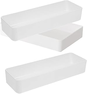 Cabilock 3pcs Kitchen Organizer Drawer Storage Boxes Set, White Plastic Cutlery Divider Containers for Utensil and Silverware, Large Xl Sizes for Kitchen and Office Desktop